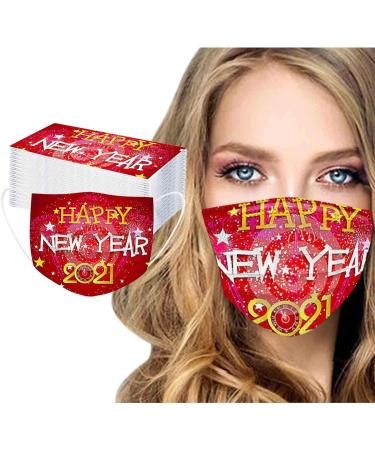 50PCS Adults Disposable Face_Mask 2021 Happy New Years 3Ply Face Bandanas Cartoon Print Breathable Balaclava Party Daily Use - Buy Online on GoSupps.com