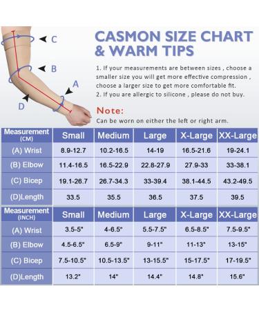 CASMON Lymphedema Compression Arm Sleeve 20-30 mmHg - Full Arm Support for Men and Women - X-Large Beige - Medical Grade Brace for Tendonitis, Pain Relief, and Sports Protection - Buy Online on GoSupps.com
