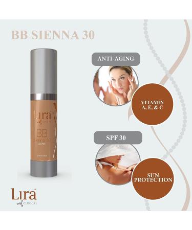 Lira Clinical BB Sienna 30 Tinted BB Cream SPF 30 with Vitamins A, C & E - Medium Skin Tones - 0.7 fl oz - Buy Online on GoSupps.com