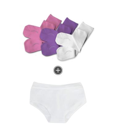 SmartKnitKIDS Seamless Sensory-Friendly Sensitivity Socks 3 Pack and Girls' Boy Cut Style Seamless Undies (Pink/Purple/White 2X-Large & White Medium)
