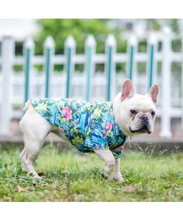 EXPAWLORER Dog Hawaiian Shirt - Breathable Cotton Polo T-Shirt for Small Dogs - Floral & Sea Island Pattern Summer Clothes - Buy Online on GoSupps.com