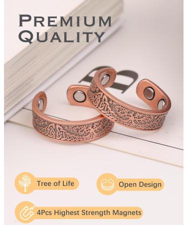 Jeracol 2 Pcs Copper Magnetic Rings with 4 Strong Magnets(Each up to 3500 Gauss) Tree of Life Design Magnetic Copper Rings for Adjustable Copper Rings with A Gift Box.(Tree of Life) - Buy Online on GoSupps.com