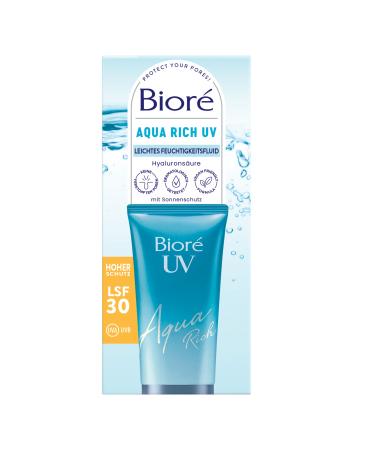 BIORE Aqua Rich UV - Light moisture fluid for the face - sun protection - Light protection factor LSF 30 - UVA/UVB - Works under make -up - Non -greasing SPSF 30 50 ml (1 Pack)