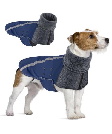 Slowton winter coat for dogs warm lining made of polar fleece exterior jacket for dogs with turtleneck scarf reflex strip adjustable waterproof windproof puppy vest soft pet outfit for small s navy blue