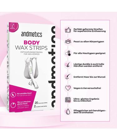 Andmetic Body Cold Wax Strips - 20 Applications | Vegan Cruelty-Free | Smooth Skin for Up to 4 Weeks | Suitable for All Skin Types - Buy Online on GoSupps.com