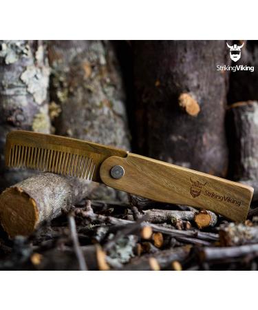 Striking Viking Folding Wooden Comb for Men - Pocket Sized Sandal Wood Beard & Mustache Comb - Ideal for Everyday Grooming with Balms and Oils - Buy Online on GoSupps.com