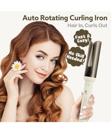 Rotating Curling Iron - Anti-Scald Automatic Curler 1.25 Inch | Adjustable Heat & Fast Heating | Safe Hair Styling Tool (White - Buy Online on GoSupps.com