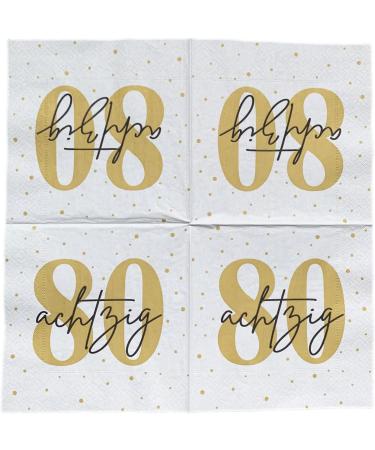 Shop 20 Premium 80th Birthday Napkins - White Gold & Black | 33x33 cm - International Shipping Available - Buy Online on GoSupps.com