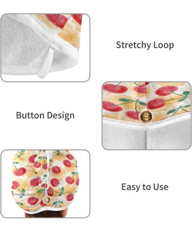 Watercolor Cherry Dry Hair Cap - Quick Drying Towel Set with Button Headband | Super Absorbent & Soft - Buy Online on GoSupps.com