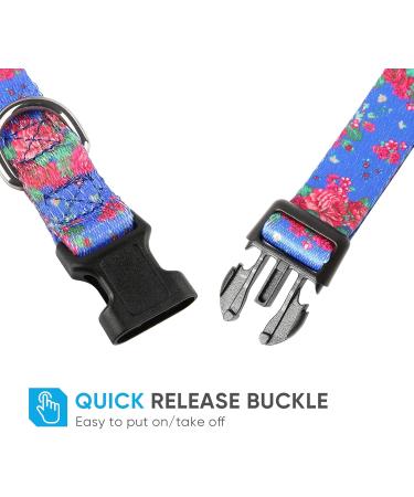 Heele Dog Collar for All Sizes | Adjustable Patterned Dog Collars for Puppies & Large Dogs | Comfortable & Robust Design | Blue Flowers (25-38cm) - Buy Online on GoSupps.com