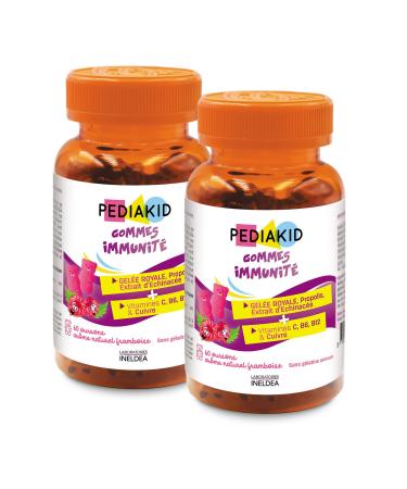 PEDIAKID - Immunity Gums - Natural Formula with Delicious Raspberry Aroma - Contributes to the Normal Functioning of the Immune System - Supports the Defenses of the Body - Pack of 2 Pill Boxes