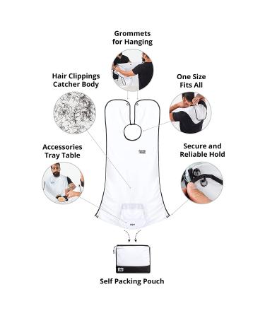 Beard King Beard Bib Apron for Men - White Deluxe Version | Shark Tank Original | Hair Catcher for Shaving & Trimming - Grooming Accessory for Dad or Husband - One Size Fits All - Buy Online on GoSupps.com