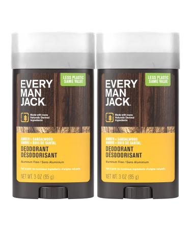 Every Man Jack Amber & Sandalwood Deodorant - Aluminum-Free, Long-Lasting, Plant-Based, 3 oz (2 Sticks) - Buy Online on GoSupps.com