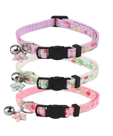 3PCS Cat Collars Quick Release Adjustable Kitten Collars Pack Flower Cat Collar Breakaway Puppy Collars Whelping Small Pet Collars with Bells and Safety Quick Release Buckle for Kittens Puppies - Buy Online on GoSupps.com