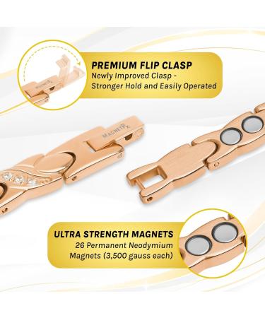 Magnetrx Ultrastarkes Magnnet Hardship Bracelet for Women - Double Magnet Stainless Steel Crystal Adjustable Rose Gold Magnetic Tape with Size Tool - Buy Online on GoSupps.com