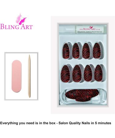 Bling Art Almond False Nails Fake Stiletto Red Black Glitter 24 Long Tips Glue - Buy Online on GoSupps.com