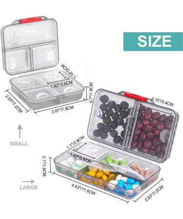 2 Pack Travel Pill Organizer - Portable Medication & Supplement Case - Moistureproof 7+8 Compartment Pill Box for Pocket or Purse (Large & Small Black - Buy Online on GoSupps.com