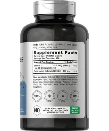 Calcium Citrate with Vitamin D3 200 Caplets | Vegetarian Supplement | Non-GMO Gluten Free by Horbaach - Buy Online on GoSupps.com