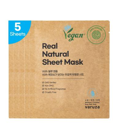 varuza K-Beauty Real Natural Sheet Mask with Blue Ampoule with Unbleached & Non-fluorescent sheet EWG Verified Non-GMO Cruelty Free No Artificial Fragrance Firming Even Skin Tone Made in Korea (5 PACK BLUE AMPOULE) 5 ...