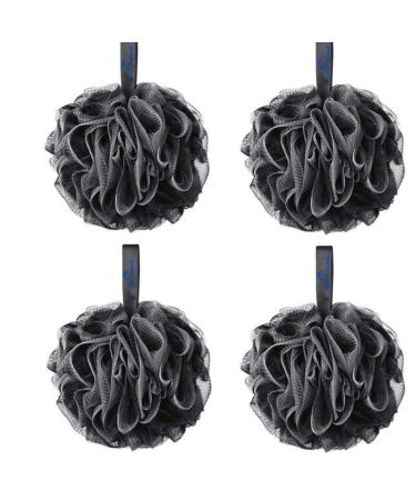 Soft Natural Shower Puff 4 Pack Black Bath Sponge Shower Loofahs Pouf Ball Nature Bamboo Charcoal Mesh Large Bulk Puffs Exfoliating Essential Skin 60g/ PCS.