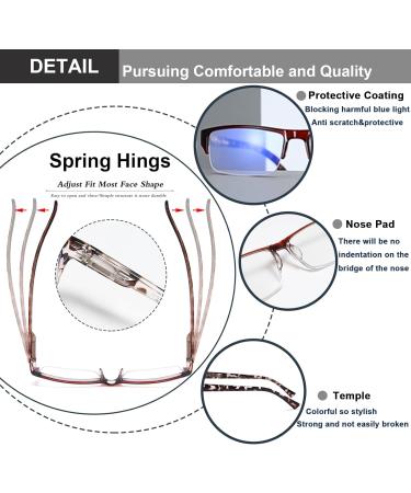 Buy EYEURL 4-Pack Half Frame Blue Light Reading Glasses - Rectangle Semi Rimless Men & Women Eyeglasses with Spring Hinge - 1.75 Magnification - Buy Online on GoSupps.com
