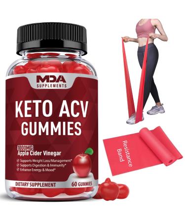 Keto ACV Gummies Advanced Weight Loss Apple Cider Vinegar Gummies ACV Keto Gummies for Weight Loss - 1000mg Supports Detox & Cleanse Digestion - Organic ACV Gummy (+ Flat Resistance Band)