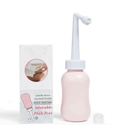 Adorable Pink Peri Bottle - Portable Bidet Upside Down There Softer Care Squeeze | Menstrual Cup Buddy + Waterproof Travel Bag | NO More Wasting Toilet Paper Messy Period wash Changing 300 ml (10 oz) Adorable Pink 10.0 ounces