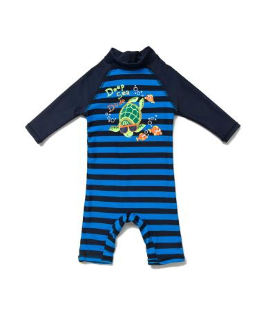 Baby Boys Sunsuit UPF 50+ Sun Protection One Pieces with Zipper Swimwear with Sun Hat(Stripe Turtle 18-24Months) Turtle 18-24 Months