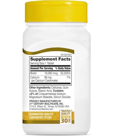 21st Century Biotin 10 000 mcg Tablets (360 Count) High Potency Biotin Supplement Supports Hair Skin & Nail Health Gluten & Sugar-Free Daily Vitamin B7 Supplement Non-GMO - Buy Online on GoSupps.com