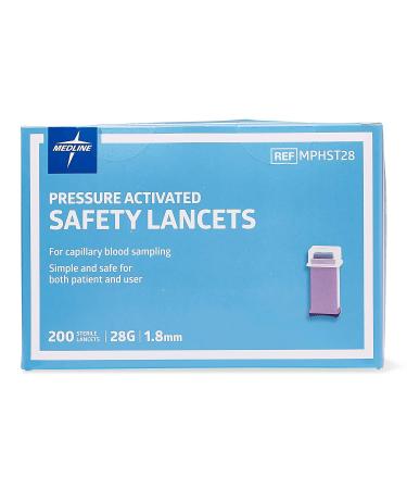 Medline Safety Lancets 28G x 1.8mm 200 Count - Pressure Activation for Easy and Safe Blood Sampling - Buy Online on GoSupps.com
