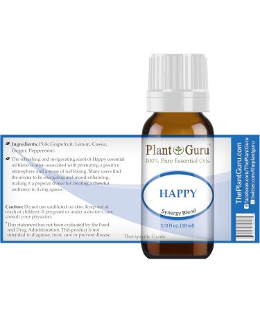 Happy Essential Oil Blend 10ml - 100% Pure Undiluted Therapeutic Grade | Pink Grapefruit Lemon Cassia Ginger & Peppermint - International Shipping Available - Buy Online on GoSupps.com