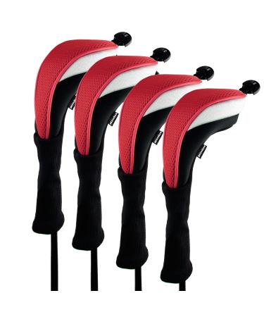 Andux 4pcs/Pack Long Neck Golf Hybrid Club Head Covers Interchangeable No. Tag CTMT-02 Red