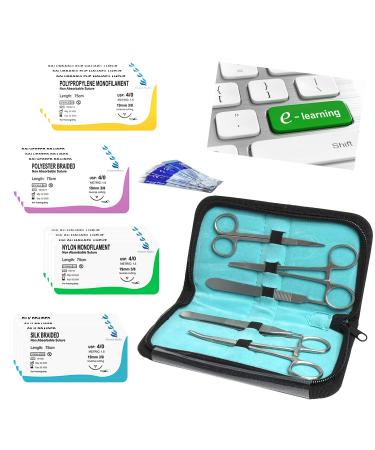 Suture Kit | Suture Practice Kit for Medical Students | 24 Mixed Sutures Thread with Needle and Suture Tool kit | for Medical Nursing and Vet Student Suture Training | Step by Step HD Video Tutorial