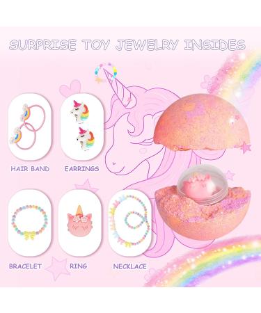 Canvalite Unicorn Bath Bombs for Kids - 6 Pc Gift Set with Surprise Inside | Organic Natural Spa Fizzy Bubbles | Skin Friendly | Fizz Balls with Jewelry Toy | Strawberry Scented - Buy Online on GoSupps.com