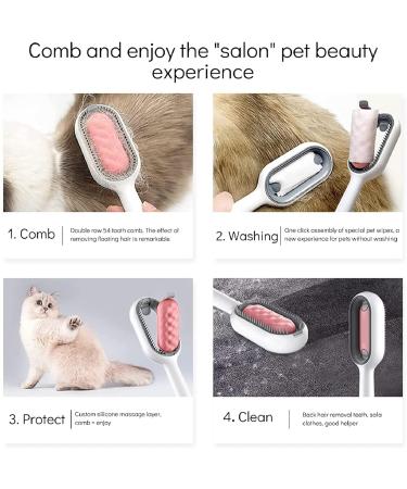 2-Piece Animal Hair Removal Comb Set | 4-in-1 Cat Brush with Water Tank | Multifunctional Pet Cleaning & Massaging Brush - Blue & Pink - Buy Online on GoSupps.com
