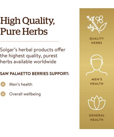Buy Solgar Saw Palmetto Berries - 100 Vegetable Capsules | Natural Supplements for Men's Health - Buy Online on GoSupps.com