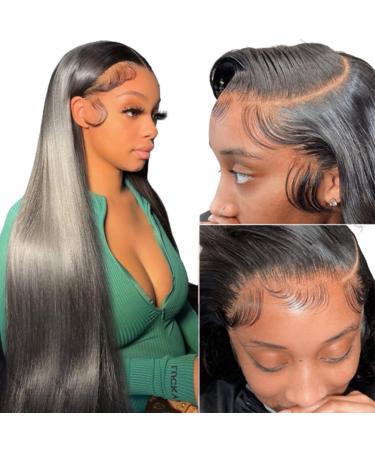 Straight Lace Front Wigs Human Hair 13x4 HD Transparent Lace Front Human Hair Wigs for Black Women Glueless Brazilian Virgin Hair Lace Frontal Wig 180% Density Pre Plucked with Baby Hair Hairline 24 Inch 13X4 Straight La...