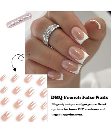 Nude French Glitter Square False Nails Set | 24Pcs Press On Nail Tips with Glue | Women's Coffin Nail Art - Buy Online on GoSupps.com
