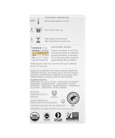 TAZO Regenerative Organic Chai Black Tea Bags - 16 Count (Pack of 6) - Buy Online on GoSupps.com