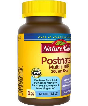 Nature Made Postnatal Multivitamin + DHA 200mg 60 Softgels for Nursing Moms & Babies | Postnatal Vitamins with Iron, D3, Calcium, Iodine | Unflavored - 60 Count - Buy Online on GoSupps.com