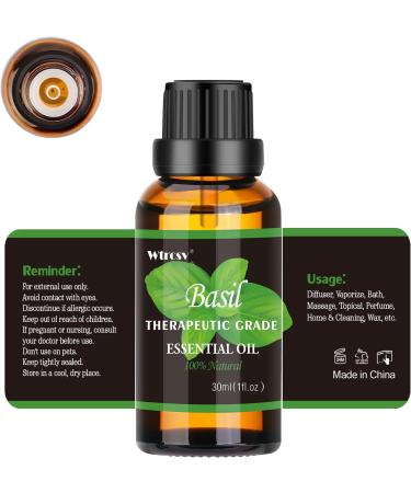 Basil Essential Oil - 100% Natural Aromatherapy Oil for Diffusers Humidifiers Massage Skin & Hair Care | 1.01 fl oz - Buy Online on GoSupps.com