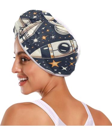 Hand Drawn Seamless Space Hair Towel 2 Pack | Super Absorbent Quick Dry Hair Turbans for Women & Girls - Buy Online on GoSupps.com