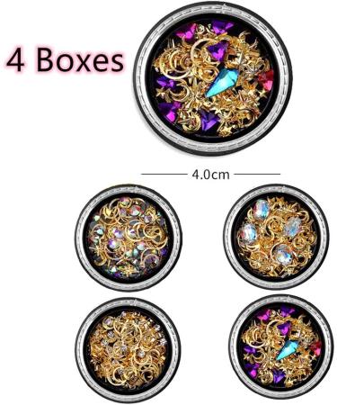 4 Boxes Nail Studs Gems Rhinestones Metal Moon Star Shaped AB Color Pearls 3D Nail Art Charms - Buy Online on GoSupps.com
