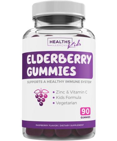 Elderberry Gummies for Kids with Vitamin C & Zinc (90 Delicious Raspberry Gummies) Immune Support Supplement for children - Sambucus Elderberry Gummies - 3 Months Supply: Vegetarian - No Pills