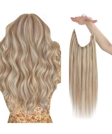 Popular Choice  Sunny Wire Hair Extensions Real Human Hair Blonde Fishing Line Hair Extensions Warm Ash Blonde Highlights Bleach Blonde Hair Extensions Hidden Wire Human Hair Extensions 18inch 80g 18 Inch 18 613