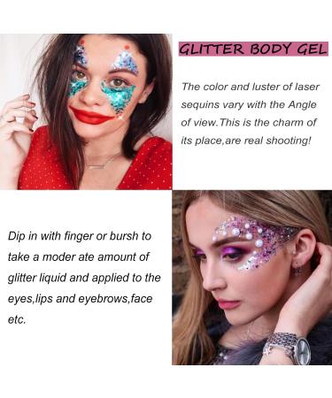 Mermaid Scale Body Glitter Gel - Long Lasting Sparkling Cream for Eyes, Lips, Nails, and Hair - Silver White Color - Festival Party Makeup Glitter with Sponge Brushes - Buy Online on GoSupps.com