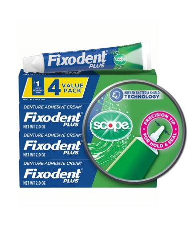 Fixodent Plus Scope Secure Denture Adhesive 2.0oz - Pack of 4 | Strong Hold and Fresh Breath - Buy Online on GoSupps.com