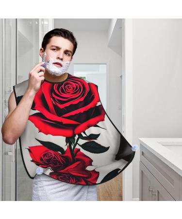 Red Rose Print Beard Bib Apron for Men | Beard Hair Catcher & Cape Cloth for Easy Shaving & Trimming - Buy Online on GoSupps.com