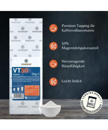 Venessa VT 50 Milk Powder Topping - 10 x 1kg Pack for Vending | Fine-Pored Foam High-Quality Coffee & Cappuccino Enhancer - Buy Online on GoSupps.com