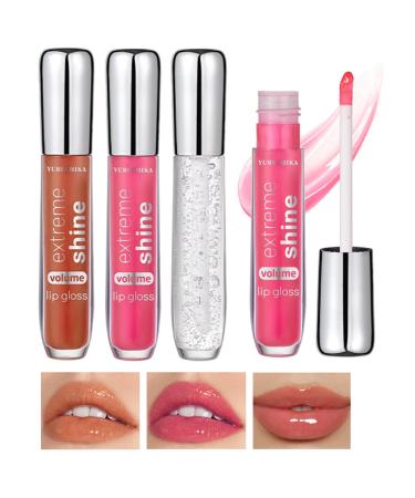 3Packs Lip Gloss Set Moisturizing Lip Oil with Hyaluronic Acid Lipgloss Care Fruit Flavoured Lip Oil For Dry Lip Glitter Shine Lip Glaze Gift for Women Teenage Girls (4 5 6)